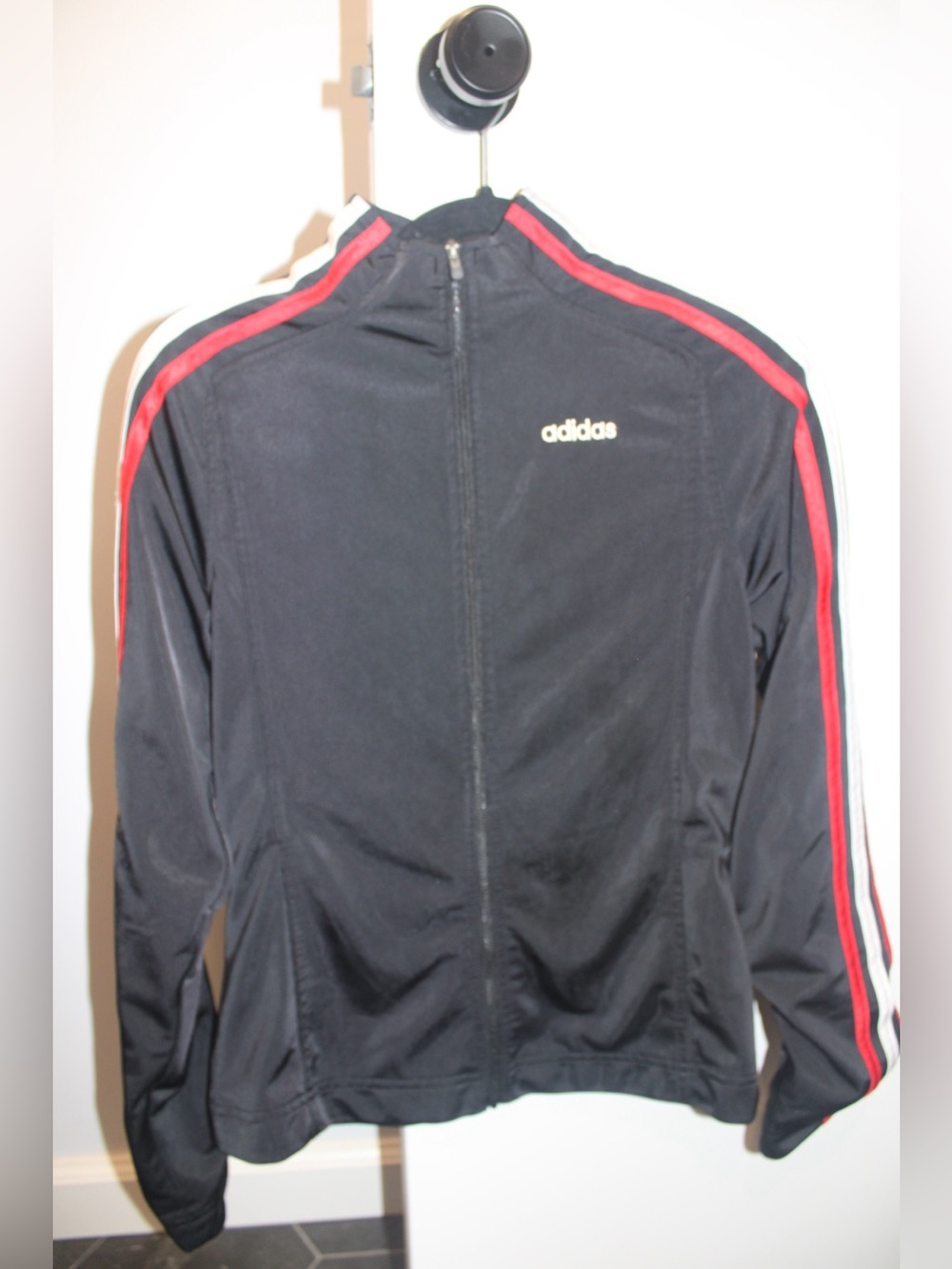 Vintage 2004 Adidas Women's Track Jacket Small Black Red White Striped Y2K